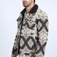 Mens Ethnic Aztec Quilted Fur Lined Beige Jacket