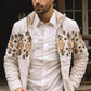 Men's Ethnic Aztec Quilted Fur Lined Beige Jacket