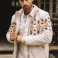 Men's Ethnic Aztec Quilted Fur Lined Beige Jacket