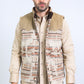 Mens Ethnic Aztec Quilted Fur Lined Beige Vest