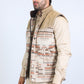 Mens Ethnic Aztec Quilted Fur Lined Beige Vest