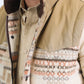 Mens Ethnic Aztec Quilted Fur Lined Beige Vest