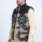 Mens Ethnic Aztec Quilted Fur Lined Black/Khaki Vest