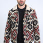 Mens Ethnic Aztec Quilted Fur Lined Black/Red Jacket