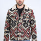 Mens Ethnic Aztec Quilted Fur Lined Black/Red Jacket