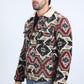 Mens Ethnic Aztec Quilted Fur Lined Black/Red Jacket