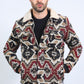 Mens Ethnic Aztec Quilted Fur Lined Black/Red Jacket