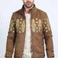 Men's Ethnic Aztec Quilted Fur Lined Brown Jacket