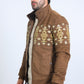 Men's Ethnic Aztec Quilted Fur Lined Brown Jacket