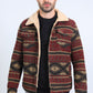 Mens Ethnic Aztec Quilted Fur Lined Burgundy Jacket