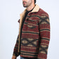 Mens Ethnic Aztec Quilted Fur Lined Burgundy Jacket