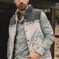 Mens Ethnic Aztec Quilted Fur Lined Charcoal Vest