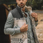 Mens Ethnic Aztec Quilted Fur Lined Charcoal Vest