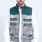 Mens Ethnic Aztec Quilted Fur Lined Green Vest