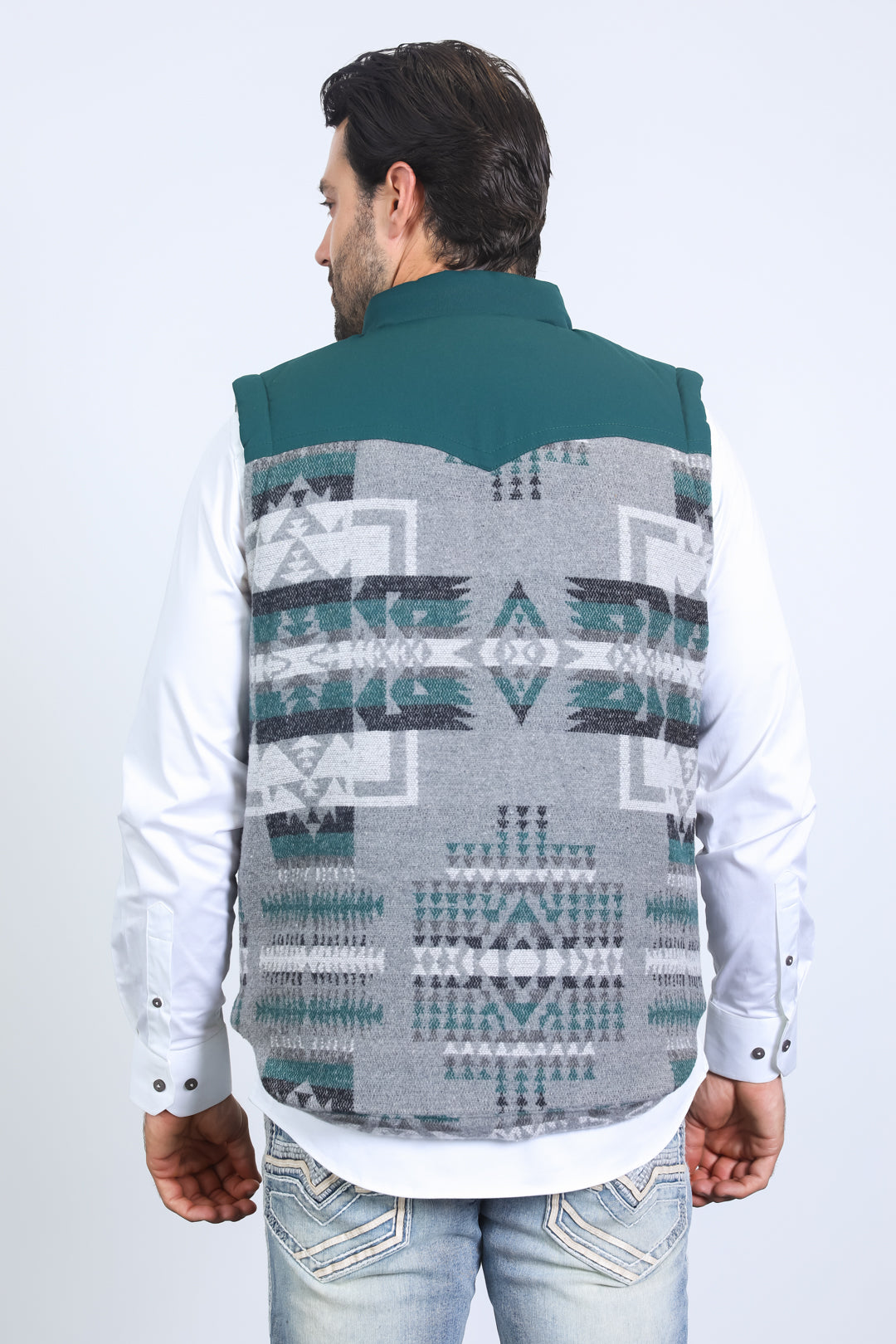 Mens Ethnic Aztec Quilted Fur Lined Green Vest