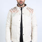 Men's Ethnic Aztec Quilted Fur Lined Twill Beige Jacket