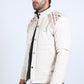 Men's Ethnic Aztec Quilted Fur Lined Twill Beige Jacket