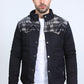 Men's Ethnic Aztec Quilted Fur Lined Twill Black Jacket