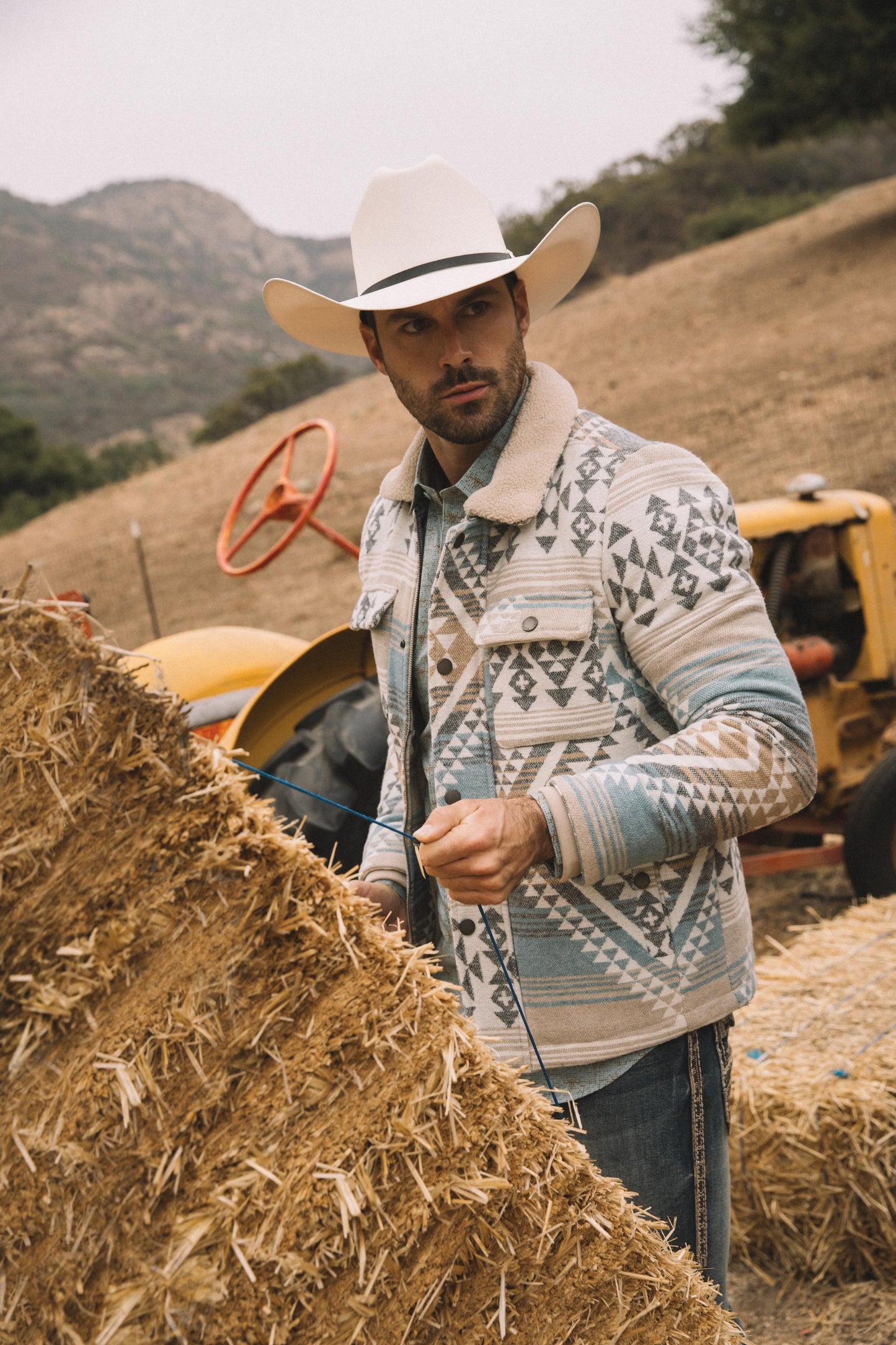 Mens Ethnic Aztec Quilted Twill Beige Jacket