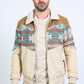 Mens Ethnic Aztec Quilted Twill Beige Jacket W/Suede Accents