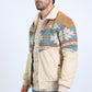 Mens Ethnic Aztec Quilted Twill Beige Jacket W/Suede Accents