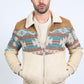 Mens Ethnic Aztec Quilted Twill Beige Jacket W/Suede Accents