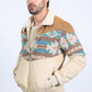 Mens Ethnic Aztec Quilted Twill Beige Jacket W/Suede Accents