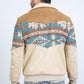 Mens Ethnic Aztec Quilted Twill Beige Jacket W/Suede Accents