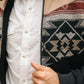 Mens Ethnic Aztec Quilted Twill Black/Beige Jacket W/Suede Accents