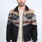 Mens Ethnic Aztec Quilted Twill Black/Beige Jacket W/Suede Accents