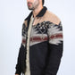 Mens Ethnic Aztec Quilted Twill Black/Beige Jacket W/Suede Accents