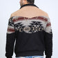 Mens Ethnic Aztec Quilted Twill Black/Beige Jacket W/Suede Accents