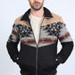 Mens Ethnic Aztec Quilted Twill Black/Beige Jacket W/Suede Accents