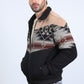 Mens Ethnic Aztec Quilted Twill Black/Beige Jacket W/Suede Accents