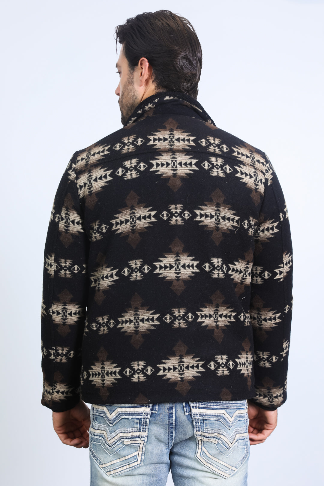 Mens Ethnic Aztec Quilted Twill Black/Brown Jacket