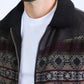 Mens Ethnic Aztec Quilted Twill Black/Charcoal Jacket W/Suede Accents