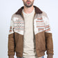 Mens Ethnic Aztec Quilted Twill Brown Jacket W/Suede Accents