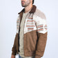 Mens Ethnic Aztec Quilted Twill Brown Jacket W/Suede Accents