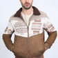 Mens Ethnic Aztec Quilted Twill Brown Jacket W/Suede Accents