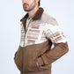 Mens Ethnic Aztec Quilted Twill Brown Jacket W/Suede Accents