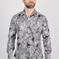 Mens Modern Fit Stretch Foiled Gray Long Sleeve Shirt