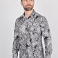 Mens Modern Fit Stretch Foiled Gray Long Sleeve Shirt