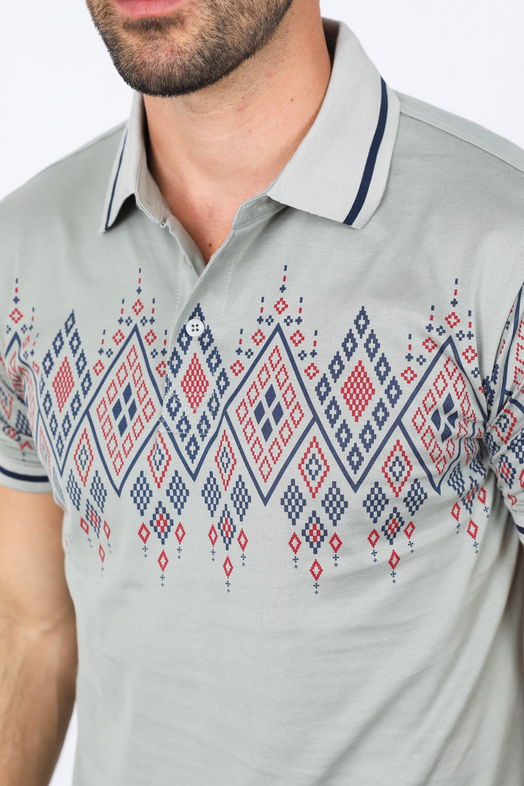 Mens Modern Fit Stretch Cotton Polo with Aztec Print