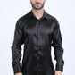 Mens Jacquard Fabric Print Modern Fit Long Sleeve Black Shirt