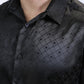 Mens Jacquard Fabric Print Modern Fit Long Sleeve Black Shirt