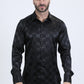 Mens Jacquard Fabric Print Modern Fit Long Sleeve Black Shirt