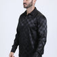 Mens Jacquard Fabric Print Modern Fit Long Sleeve Black Shirt