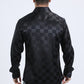 Mens Jacquard Fabric Print Modern Fit Long Sleeve Black Shirt