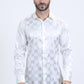 Mens Jacquard Fabric Print Modern Fit Long Sleeve White Shirt