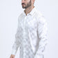 Mens Jacquard Fabric Print Modern Fit Long Sleeve White Shirt